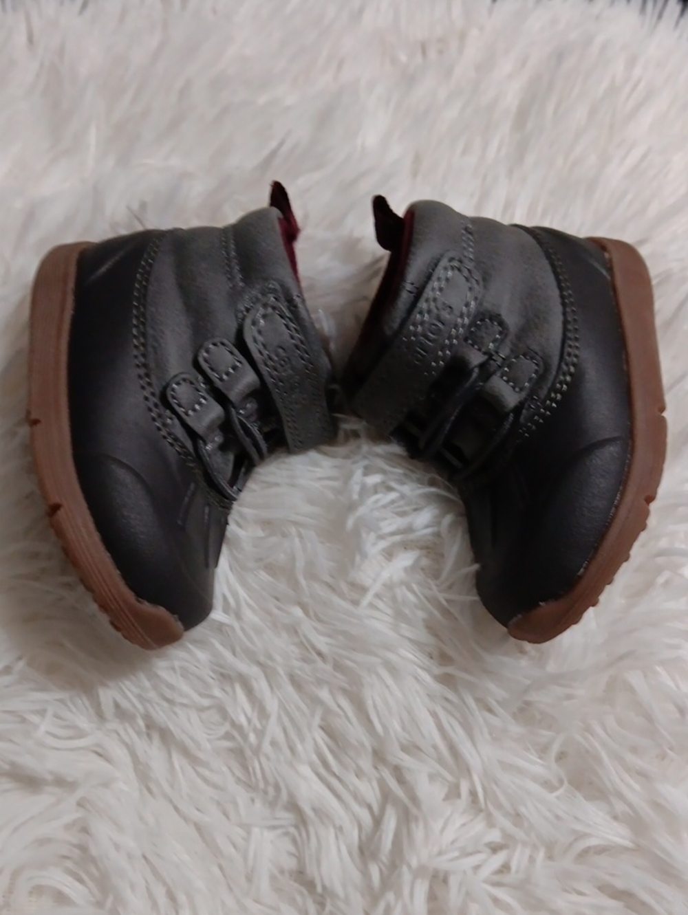 Carter's Black Toddler Boots with Burgundy Lining and Brown Sole - Picture 5 of 6
